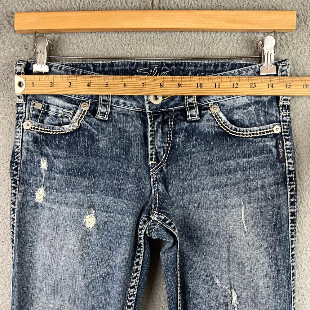 Silver Jeans Co Frances Low Rise Bootcut Distressed Medium Wash Jeans 27x31 - Picture 6 of 11